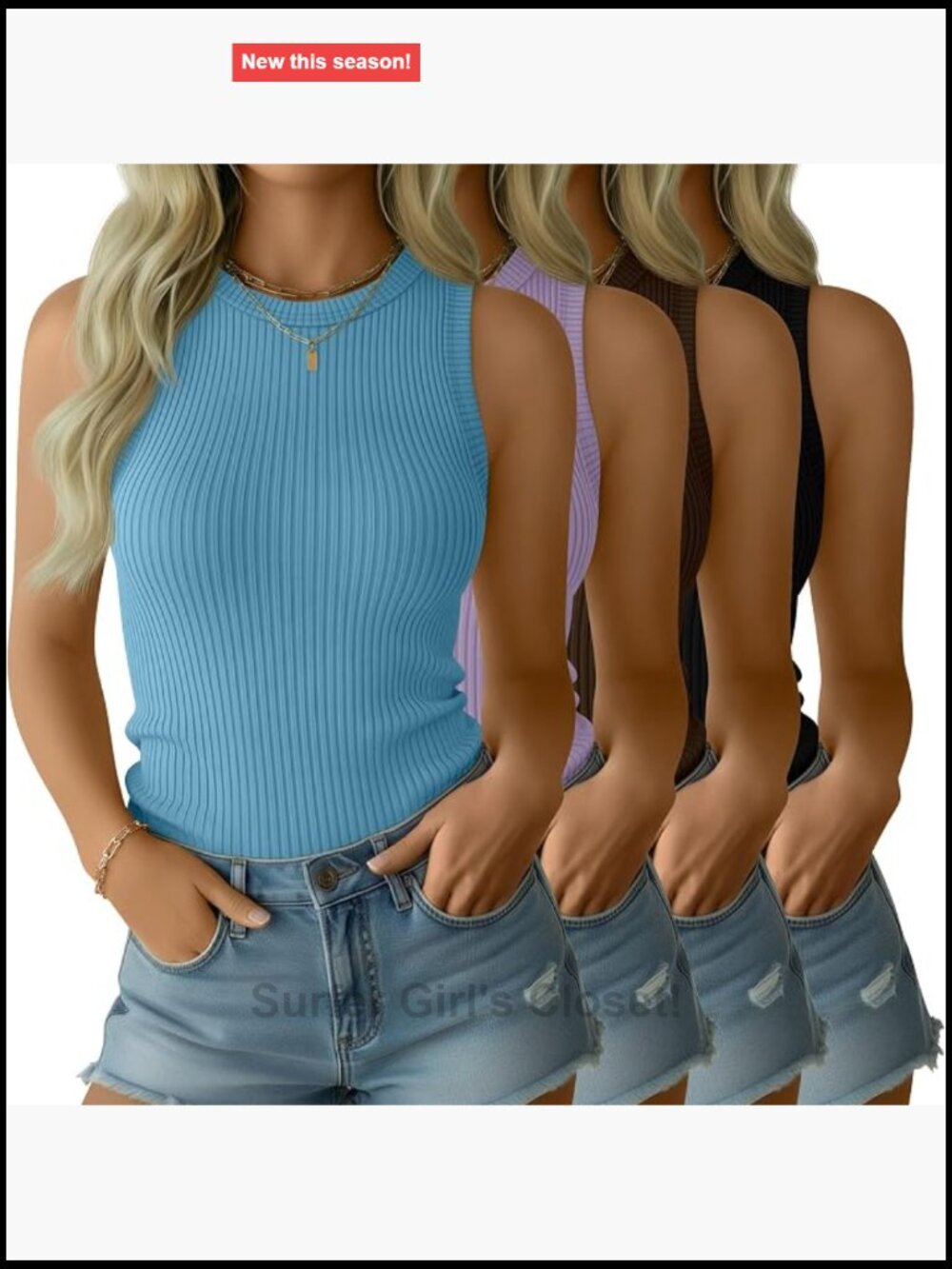 4 Pack Women's Cotton Tank Tops Sleeveless Ribbed Crew Neck